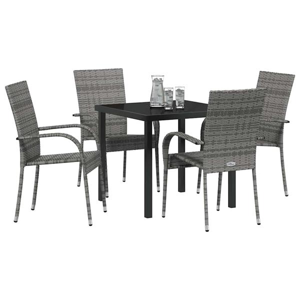 Grote foto vidaxl tuin eetset 5 pcs grijs poly riet tuin en terras tuinmeubelen