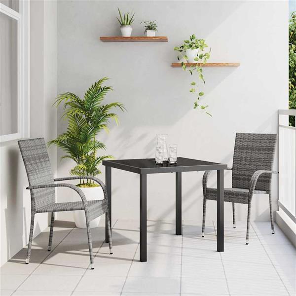 Grote foto vidaxl tuin eetset 3 pcs grijs poly riet tuin en terras tuinmeubelen