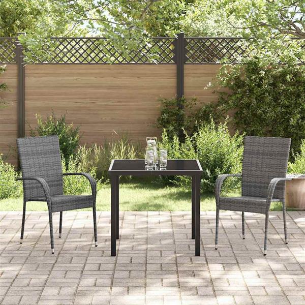 Grote foto vidaxl tuin eetset 3 pcs grijs poly riet tuin en terras tuinmeubelen