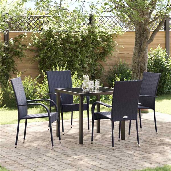 Grote foto vidaxl tuin eetset 5 pcs zwart poly riet tuin en terras tuinmeubelen