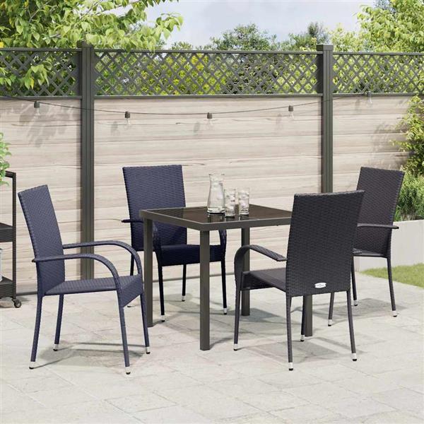 Grote foto vidaxl tuin eetset 5 pcs zwart poly riet tuin en terras tuinmeubelen