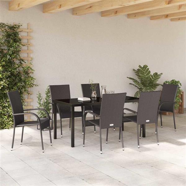 Grote foto vidaxl tuin eetset 7 pcs bruin poly riet tuin en terras tuinmeubelen