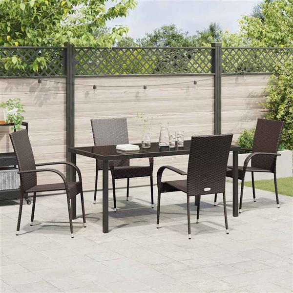 Grote foto vidaxl tuin eetset 5 pcs bruin poly riet tuin en terras tuinmeubelen