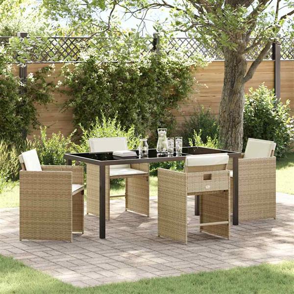 Grote foto vidaxl tuin eetset met kussen 5 pcs beige poly riet tuin en terras tuinmeubelen