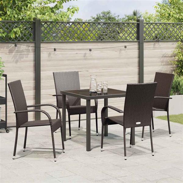 Grote foto vidaxl tuin eetset 5 pcs bruin poly riet tuin en terras tuinmeubelen