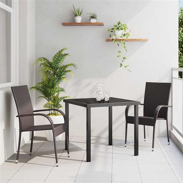 Grote foto vidaxl tuin eetset 3 pcs bruin poly riet tuin en terras tuinmeubelen