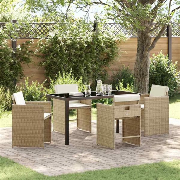 Grote foto vidaxl tuin eetset met kussen 5 pcs beige poly riet tuin en terras tuinmeubelen
