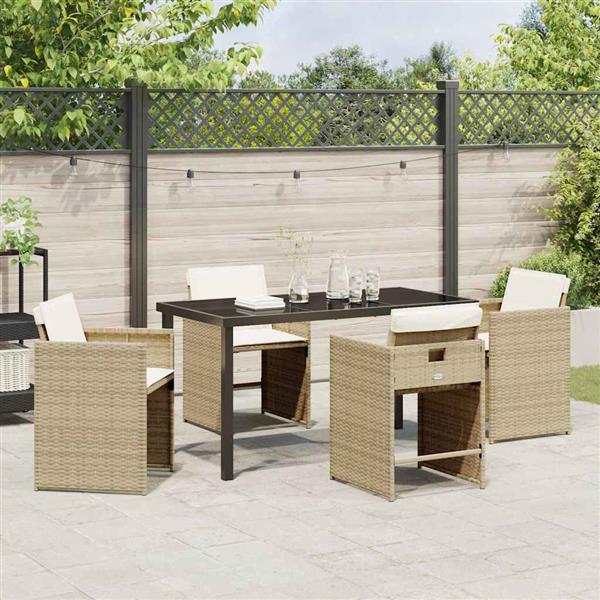 Grote foto vidaxl tuin eetset met kussen 5 pcs beige poly riet tuin en terras tuinmeubelen
