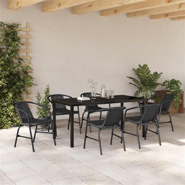 Grote foto vidaxl tuin eetset 7 pcs zwart poly riet tuin en terras tuinmeubelen