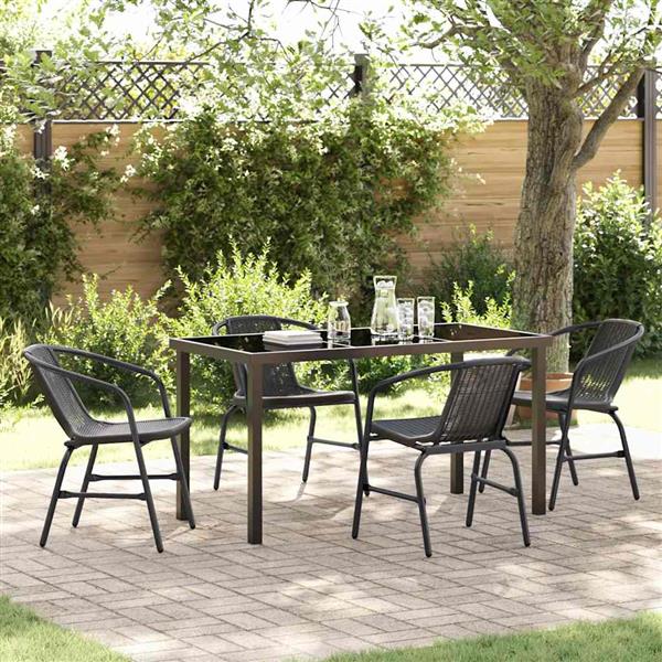 Grote foto vidaxl tuin eetset 5 pcs zwart poly riet tuin en terras tuinmeubelen