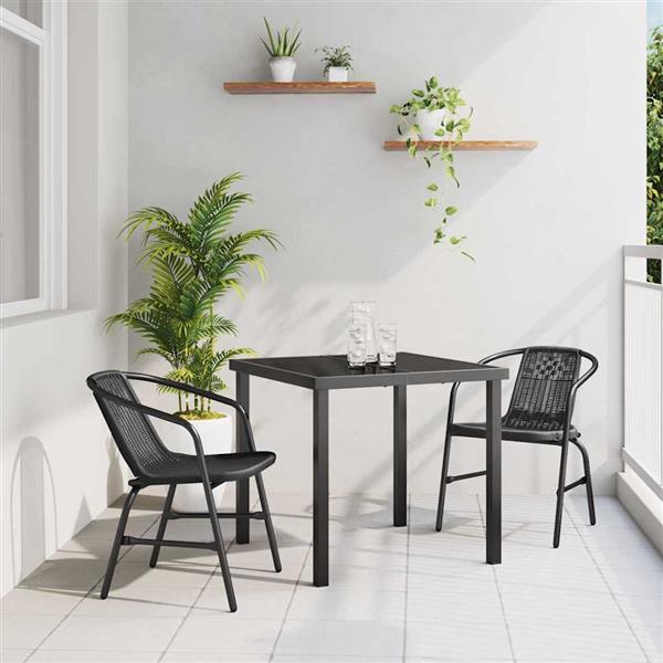 Grote foto vidaxl tuin eetset 3 pcs zwart poly riet tuin en terras tuinmeubelen