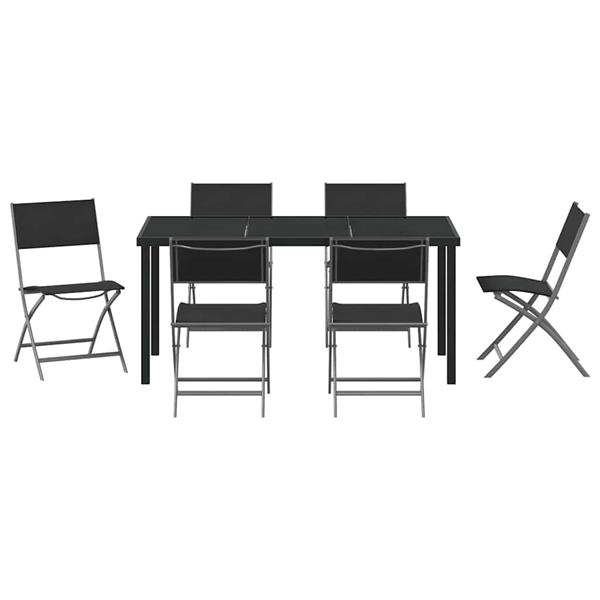 Grote foto vidaxl tuin eetset 7 pcs zwart textilene en staal tuin en terras tuinmeubelen
