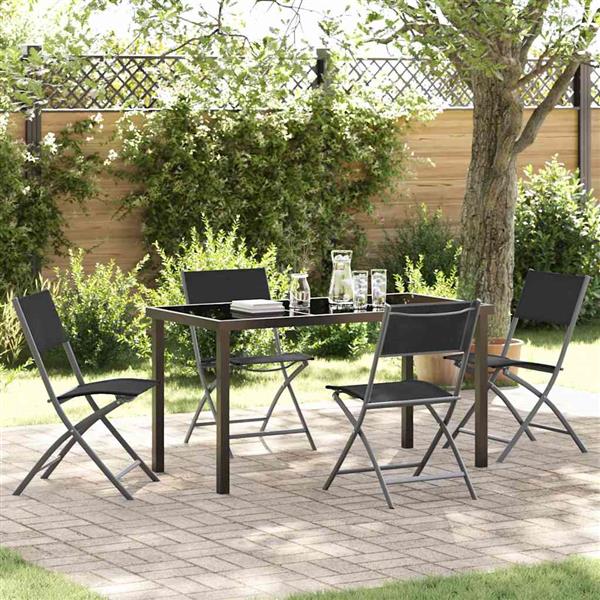 Grote foto vidaxl tuin eetset 5 pcs zwart textilene en staal tuin en terras tuinmeubelen