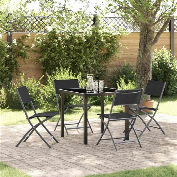 Grote foto vidaxl tuin eetset 5 pcs zwart textilene en staal tuin en terras tuinmeubelen