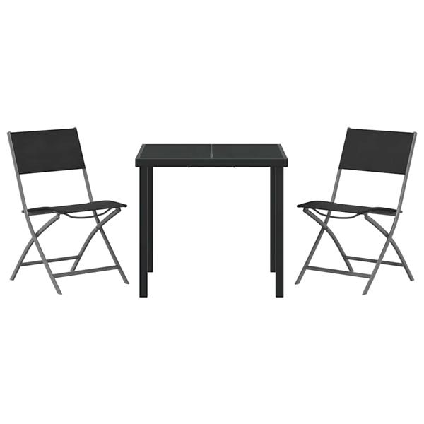 Grote foto vidaxl tuin eetset 3 pcs zwart textilene en staal tuin en terras tuinmeubelen