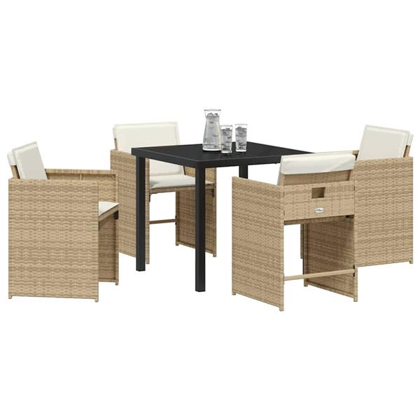 Grote foto vidaxl tuin eetset met kussen 5 pcs beige poly riet tuin en terras tuinmeubelen