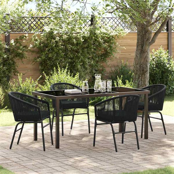 Grote foto vidaxl tuin eetset 5 pcs zwart poly riet tuin en terras tuinmeubelen