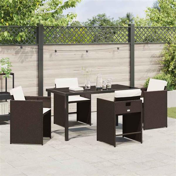 Grote foto vidaxl tuin eetset met kussen 5 pcs bruin poly riet tuin en terras tuinmeubelen