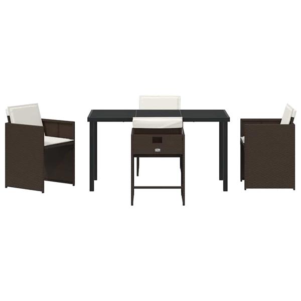 Grote foto vidaxl tuin eetset met kussen 5 pcs bruin poly riet tuin en terras tuinmeubelen