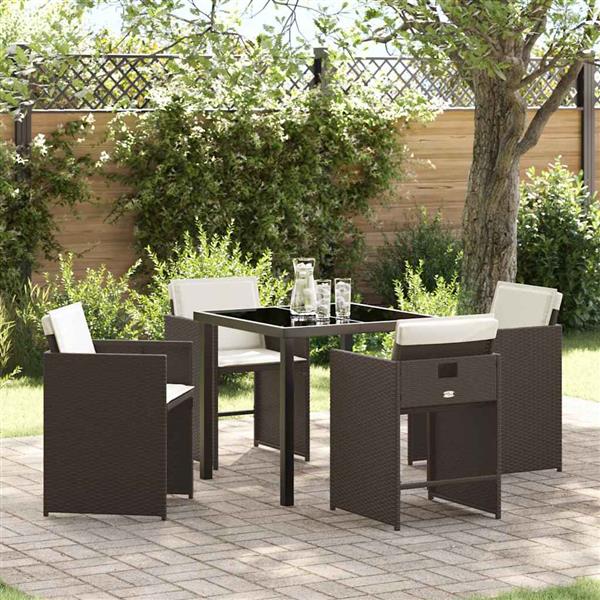 Grote foto vidaxl tuin eetset met kussen 5 pcs bruin poly riet tuin en terras tuinmeubelen