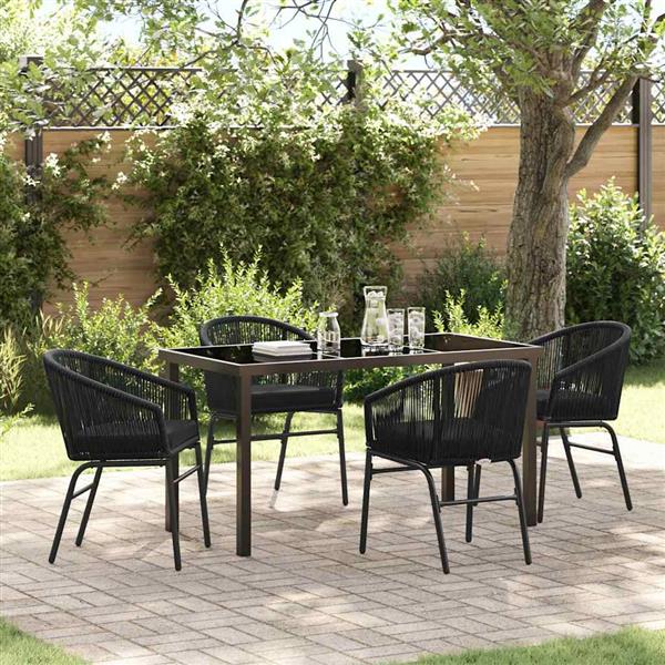 Grote foto vidaxl tuin eetset 5 pcs zwart poly riet tuin en terras tuinmeubelen