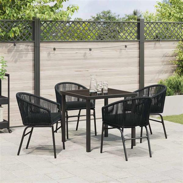 Grote foto vidaxl tuin eetset 5 pcs zwart poly riet tuin en terras tuinmeubelen