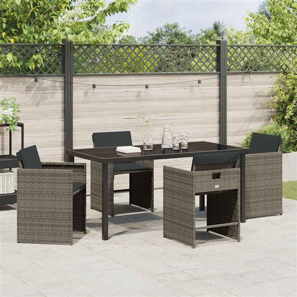 Grote foto vidaxl tuin eetset met kussen 5 pcs grijs poly riet tuin en terras tuinmeubelen