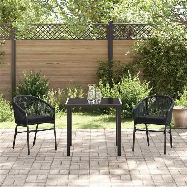 Grote foto vidaxl tuin eetset 3 pcs zwart poly riet tuin en terras tuinmeubelen