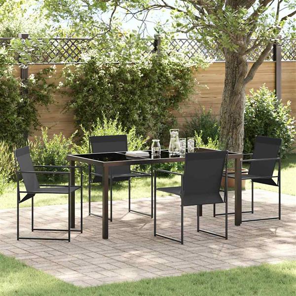 Grote foto vidaxl tuin eetset 5 pcs zwart textilene en staal met poedercoating tuin en terras tuinmeubelen
