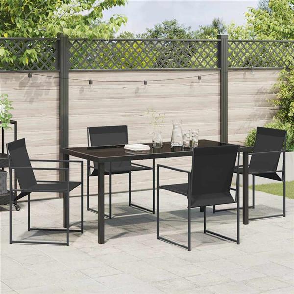Grote foto vidaxl tuin eetset 5 pcs zwart textilene en staal met poedercoating tuin en terras tuinmeubelen