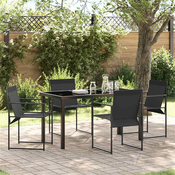 Grote foto vidaxl tuin eetset 5 pcs zwart textilene en staal met poedercoating tuin en terras tuinmeubelen