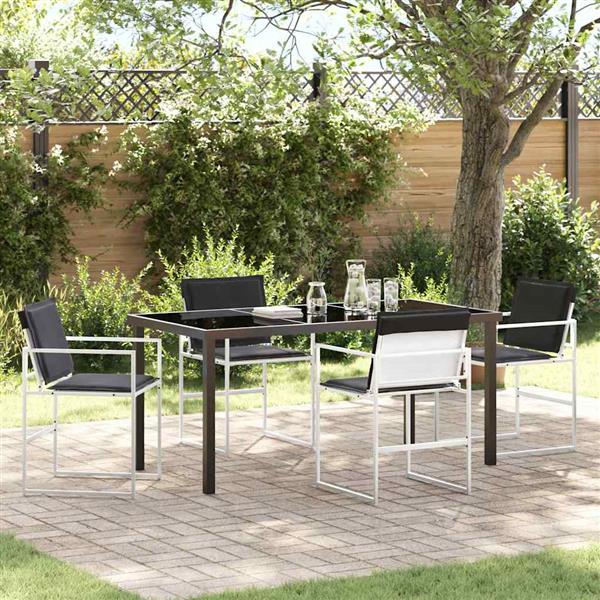 Grote foto vidaxl tuin eetset 5 pcs wit 160 x 80 x 73 cm textilene en staal tuin en terras tuinmeubelen