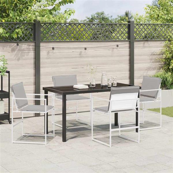 Grote foto vidaxl tuin eetset 5 pcs wit 140 x 70 x 73 cm textilene en staal tuin en terras tuinmeubelen