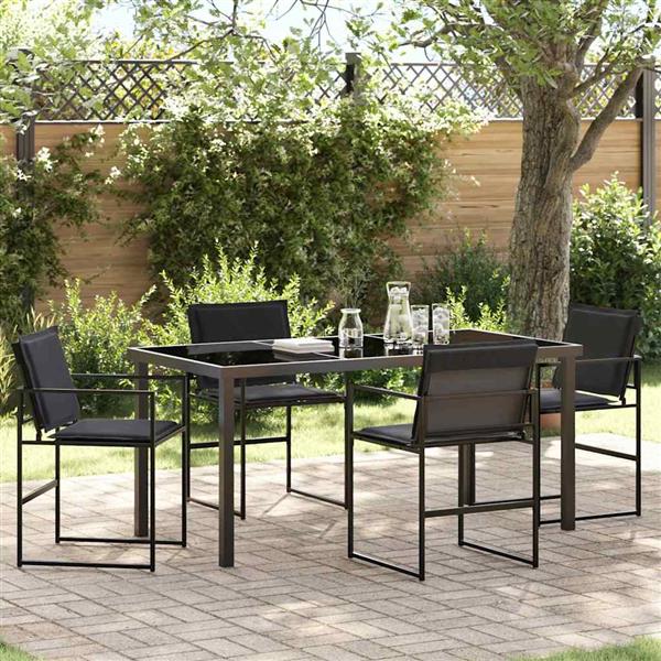 Grote foto vidaxl tuin eetset 5 pcs zwart 160 x 80 x 73 cm textilene en staal tuin en terras tuinmeubelen