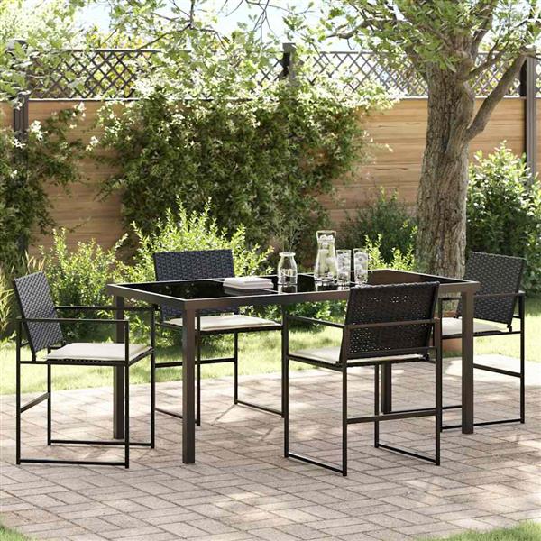 Grote foto vidaxl tuin eetset 5 pcs zwart poly riet tuin en terras tuinmeubelen
