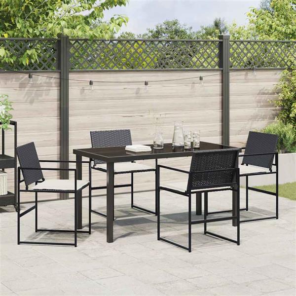 Grote foto vidaxl tuin eetset 5 pcs zwart poly riet tuin en terras tuinmeubelen