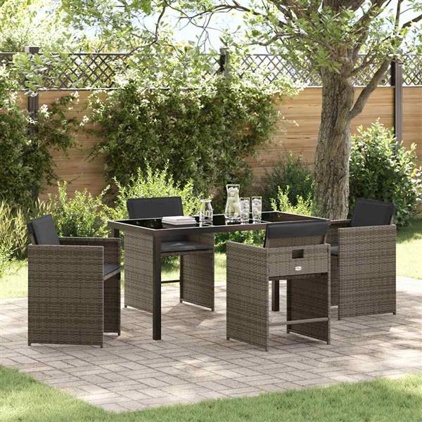 Grote foto vidaxl tuin eetset met kussen 5 pcs grijs poly riet tuin en terras tuinmeubelen