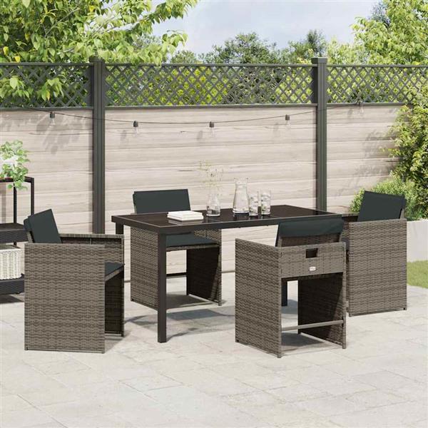 Grote foto vidaxl tuin eetset met kussen 5 pcs grijs poly riet tuin en terras tuinmeubelen