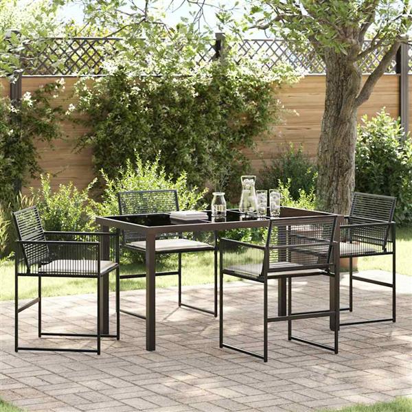 Grote foto vidaxl tuin eetset 5 pcs zwart poly riet tuin en terras tuinmeubelen