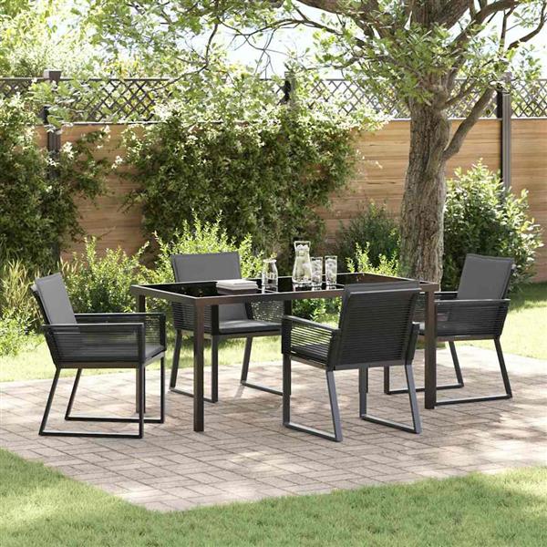 Grote foto vidaxl tuin eetset 5 pcs zwart poly riet tuin en terras tuinmeubelen