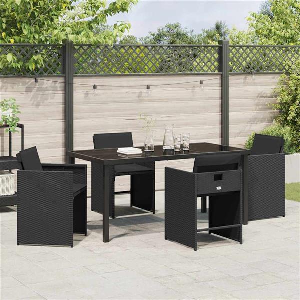 Grote foto vidaxl tuin eetset met kussen 5 pcs zwart poly riet tuin en terras tuinmeubelen