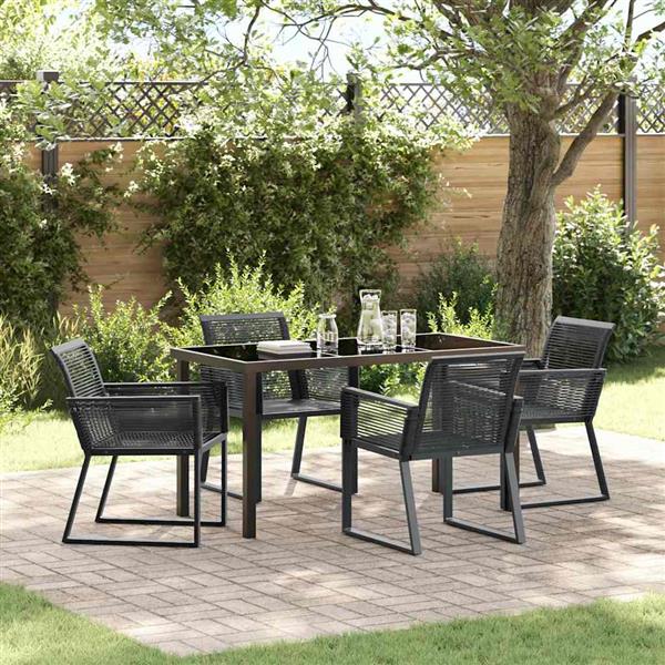 Grote foto vidaxl tuin eetset 5 pcs zwart poly riet tuin en terras tuinmeubelen
