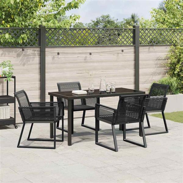 Grote foto vidaxl tuin eetset 5 pcs zwart poly riet tuin en terras tuinmeubelen