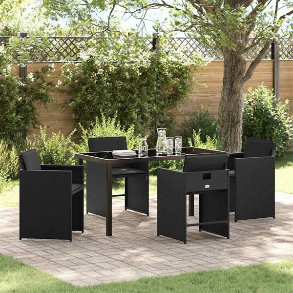 Grote foto vidaxl tuin eetset met kussen 5 pcs zwart poly riet tuin en terras tuinmeubelen