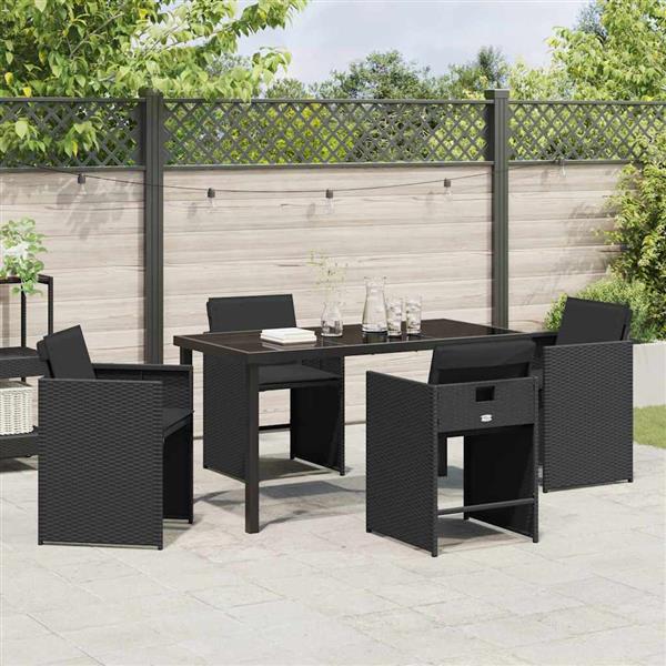 Grote foto vidaxl tuin eetset met kussen 5 pcs zwart poly riet tuin en terras tuinmeubelen