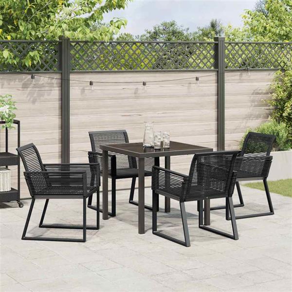 Grote foto vidaxl tuin eetset 5 pcs zwart poly riet tuin en terras tuinmeubelen