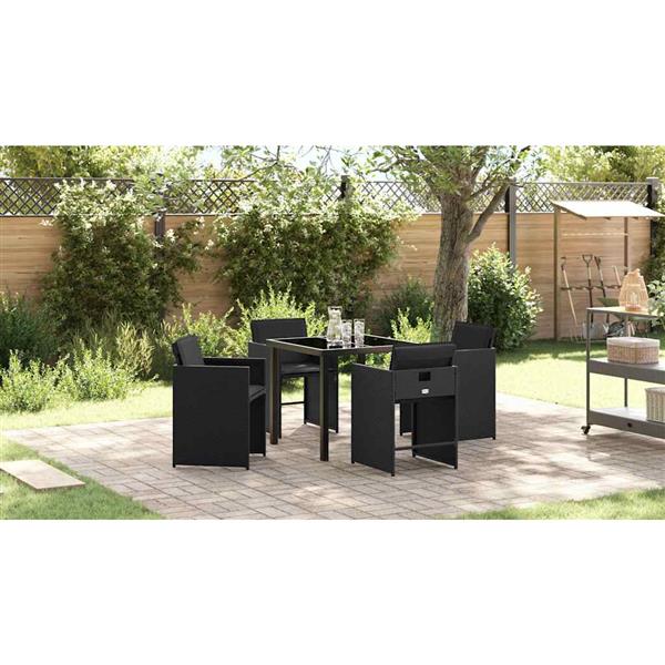 Grote foto vidaxl tuin eetset met kussen 5 pcs zwart poly riet tuin en terras tuinmeubelen