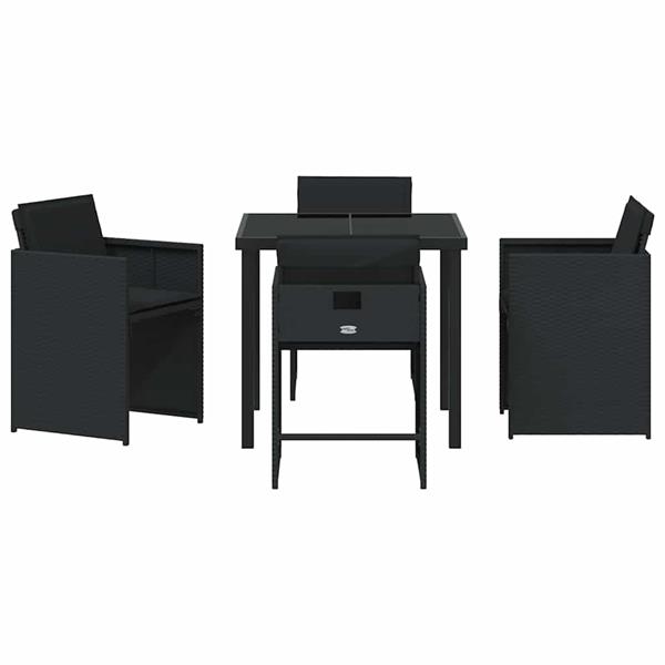 Grote foto vidaxl tuin eetset met kussen 5 pcs zwart poly riet tuin en terras tuinmeubelen