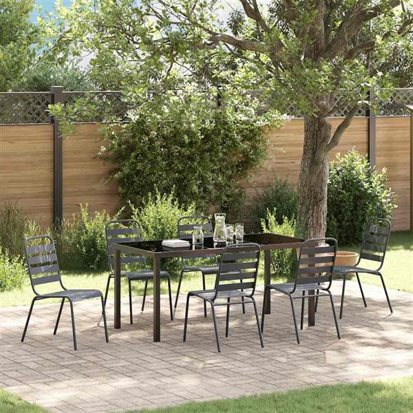 Grote foto vidaxl tuin eetset 7 pcs donkergrijs staal tuin en terras tuinmeubelen