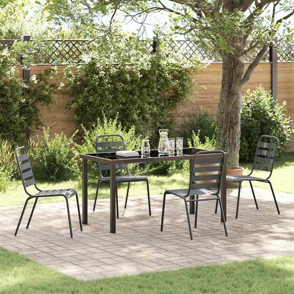 Grote foto vidaxl tuin eetset 5 pcs donkergrijs staal tuin en terras tuinmeubelen